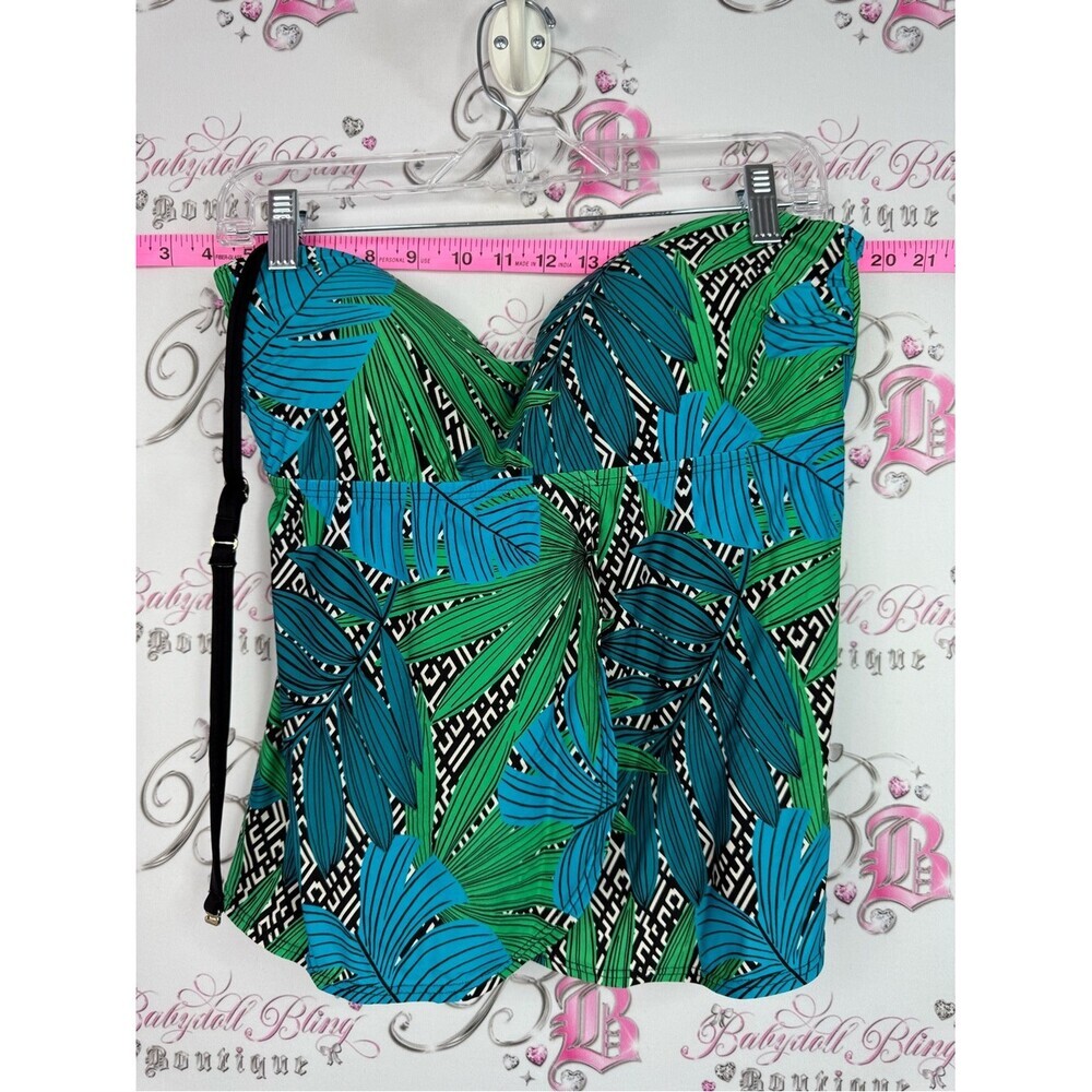 Jantzen tankini top Blue & Green Strapless Bustier Top with Black Accents SPF50